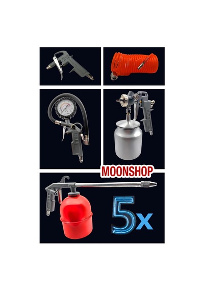 5 Parça Full Set Havalı Alet Seti Boya Tabancası Ve Sprel Hava Hortumları Jaklı Set