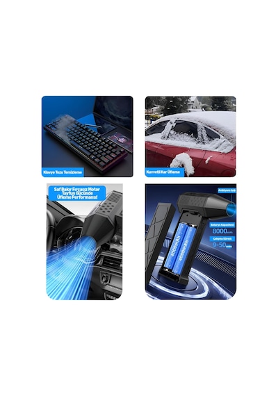 X3 2026 Şarjlı Hava Üfleyici & Vakum Gerçek 130000 Rpm, 8000mah Batarya, 3 Kademeli Turbo