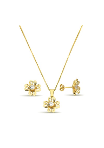 18k Altın Kaplamalı 925 Ayar Gümüş Çiçek Set - 67017902 Altın