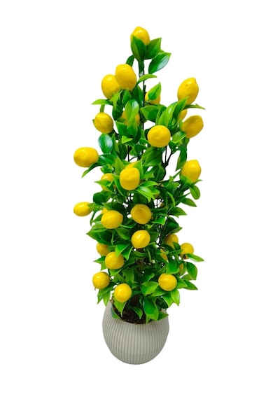 Limon Ağacı Mutfak Süsü Bej Beyaz Saksıda Yapay Çiçek