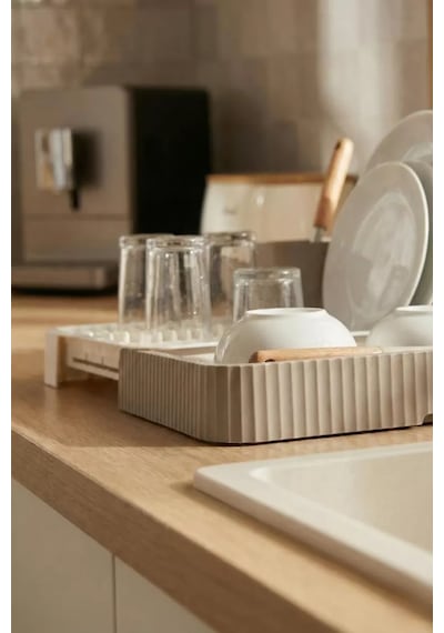 Vizon Sürgülü Lavabo Üstü Bulaşıklık & Fonksiyonel Tabaklık Ve Bardaklık 32x36 Cm Siyah