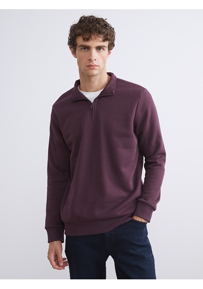 Lcwaıkıkı Classic Mürdüm Dik Yaka Uzun Kollu Erkek Kalın Sweatshirt