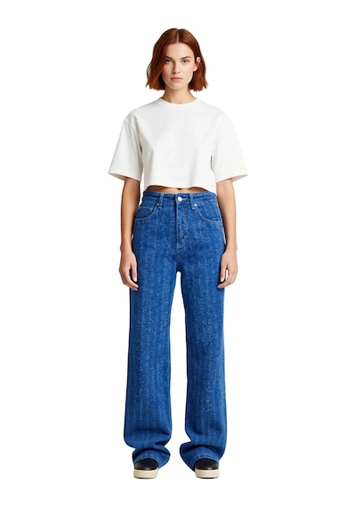 Ersefa Kadın Dokulu Wide Leg Denim Pantolon Fonksiyonel Dayanıklı Kalite mavi