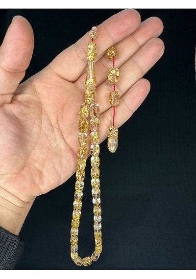 Altın Varaklı Uçak Camı Tesbih Kapsül Kesim 12mmx8mm Şeffaf Renkli T-744
