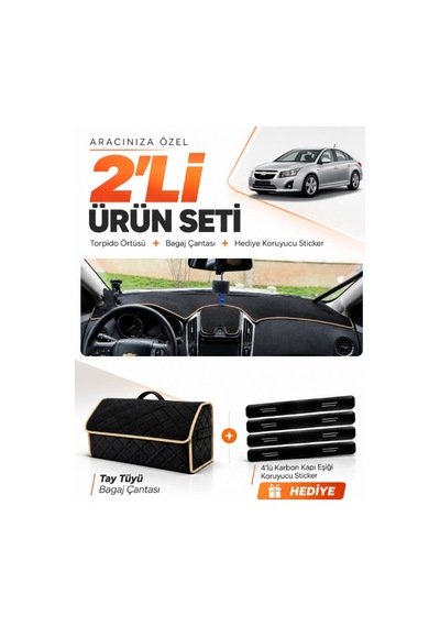 E-biz Chevrolet Cruze J300 Makyajlı 2012-2016 Uyumlu Torpido + Tay Tüyü Çanta - Siyah-bej - Ch005