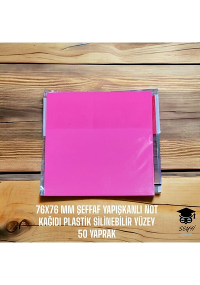 Pembe 76x76 Mm Şeffaf Yapışkanlı Not Kağıdı Plastik Silinebilir Yüzey 50 Yaprak