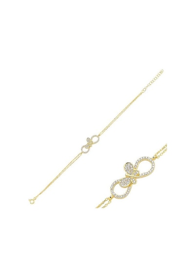 Brezza Lusso Jewelry 925 Ayar Sonsuzluk Kelebek Gümüş Bayan Bileklik Sarı Kaplama