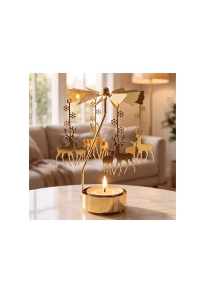 Döner Mumluk Yılbaşı Süsü Geyik Ve Kar Tanesi Dekoratif Tealight Mumluk