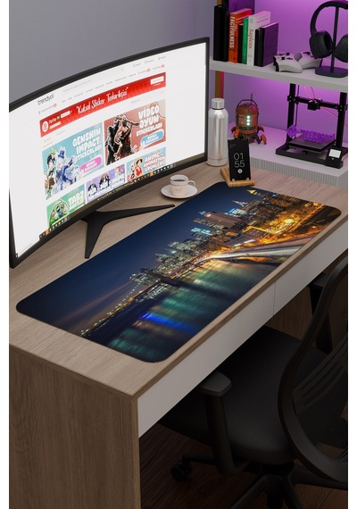 New York Amerika V4 90x40 Xxl Gaming Kauçuk Kaymaz Taban Mouse Pad Fare Altlığı