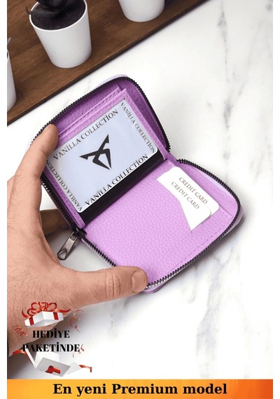 Vanilla Collection Unisex Vegan Deri Fermuarlı Lila Cüzdan Kartlık Ve Portföy Hediye Paketinde Siyah