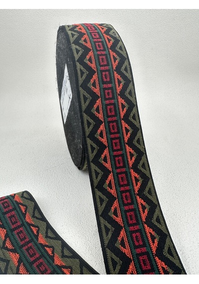5 Cm Kilim Desenli Lastik-5 Metre Yeşil/turuncu