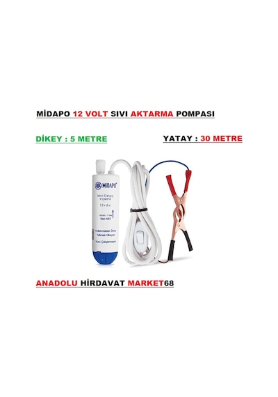 Midapo 12 Volt Mazot Aktarma Pompası Dalgıç Süt Sıvı Su Aktarma 1