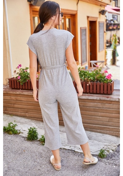 Armonika Kadın Gri Kruvaze Beli Kemerli Tulum Arm-20y042008