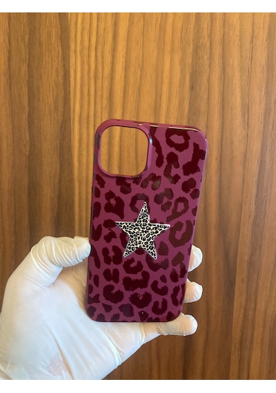 Apple iPhone Uyumlu 13/14 Leopar Baskılı İçi Kadife Silikon Telefon Kılıfı Bordo