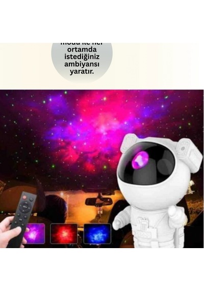 Astronot Nebula Yıldız Ve Ay Projeksiyon Lambası Bluetooth, Uzaktan Kumanda Ve Zamanlayıcı