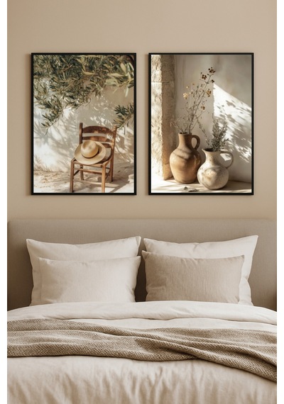 Silera - Gerçek Cama Baskı Siyah Alüminyum Metal Çerçeveli 2'li Set Modern Tablo