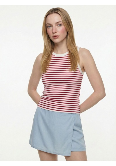 Slim Fit Kadın Atlet Off White Red