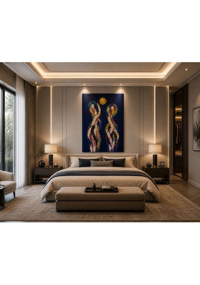 Midnight Harmony Lacivert Zemin Üzerine Soyut Figürlü Ultra Gerçekçi Kabartma Görünümlü Modern Premium Kanvas Tablo