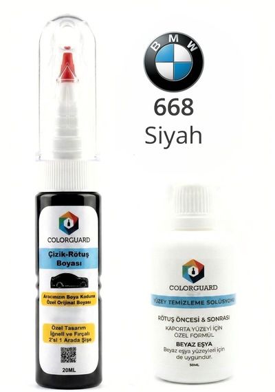 Bmw 668 Siyah İğneli & Fırçalı Şişe Rötuş Boyası Ve Yüzey Temizleme Solüsyonu Seti