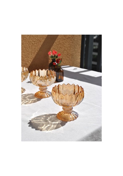 6'lı Ayaklı Cam Kase Çerezlik 9 Cm Amber Vintage Şekerlik 205 Ml