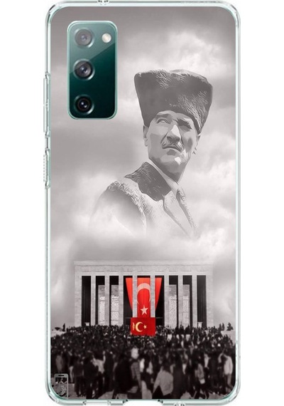 Samsung Galaxy S20 Fe Uyumlu Bulutların Üzerindeki Lider Kalpaklı Atatürk Baskılı Silikon Kılıf Renkli