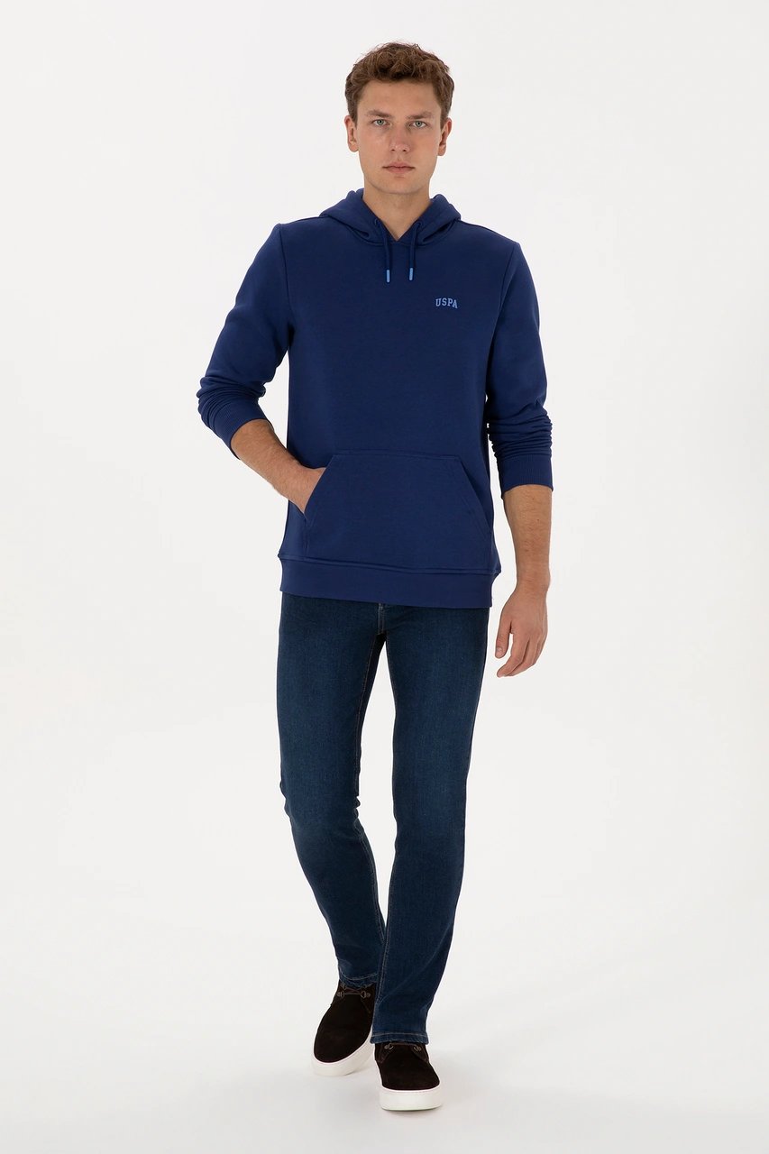 U.S. Polo Assn. Erkek Regular Fit Kapüşonlu Şardonlu İndigo Basic Sweatshirt 50315582-VR028