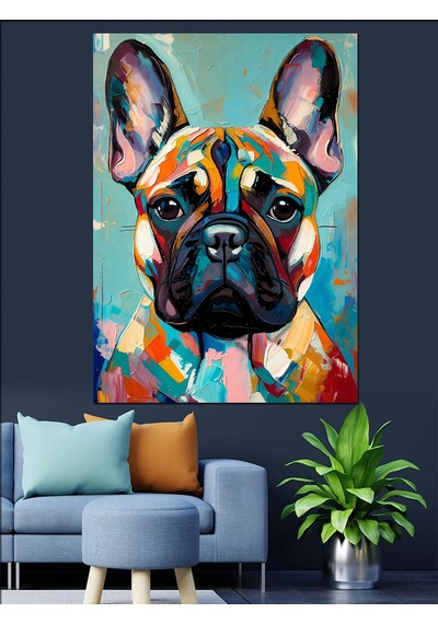Ahşap Tablo Renkli Pop Art Fransız Bulldog