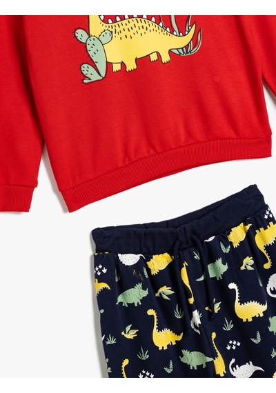 Koton Pamuklu Pijama Takımı Dinozor Baskılı Kırmızı 5wmb10024tk Kırmızı