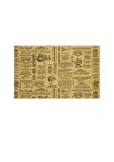 Bon Appetit Desenli Sunum Kağıdı, Vintage Gazete Stili, Kraft Görünümlü, 25x35 Cm, Tek Kullanımlık, Restoran Ve Kafe İçin, 50 Adet