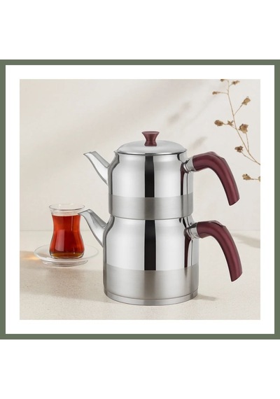 Bezos Çelik Çaydanlık Seti Aile Boy 1.5l + 3l Kendinden Süzgeçli Bezos1