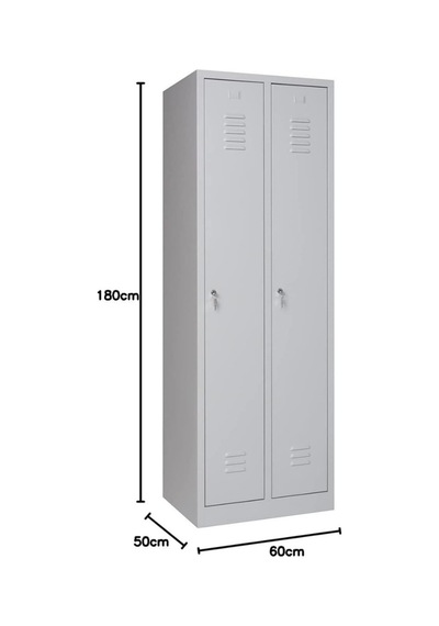 Metal Soyunma Dolabı 60x50x180cm, Elbise Dolabı, Kilitlenebilir Dolap, 2 Kapılı Dolap Gri