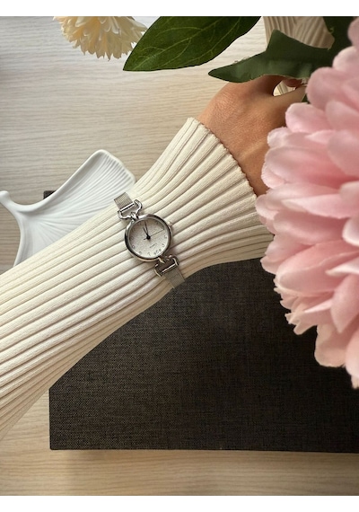 Retro Minimal Hasır Kordon Vintage Kadın Kol Saati Gümüş Altın