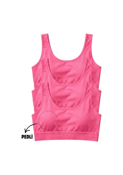 Arma Yıldız Kız Çocuk Kalın Askılı Çıkarılabilir Pedli Alıştırma Sütyeni Yarım Atlet 3'lü Paket Pembe-3