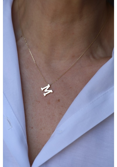 14 Ayar Altın M Harfli Kolye 1 Cm Genişlik - Kly33958