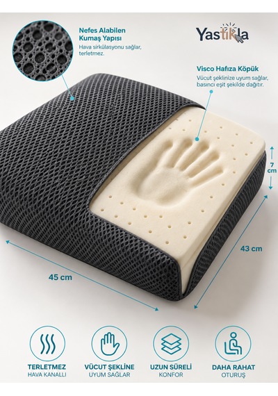 Visco Kare Oturma Minderi Terletmez Hava Kanallı 3d Kumaş Ergonomik Ortopedik Sandalye Koltuk Minderi