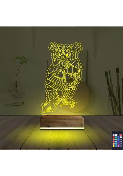 Luvivia Baykuş Tasarım 3d Lamba - Masa Gece Lambası V4 Şeffaf