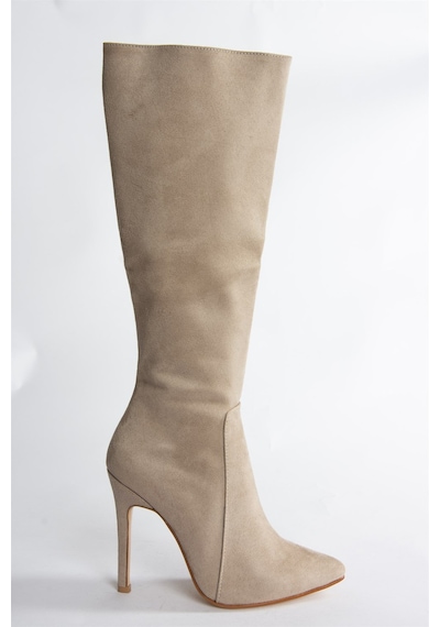 Fox Shoes Bej Süet İnce Topuklu Sivri Burun Kadın Çizme N372530102 Bej