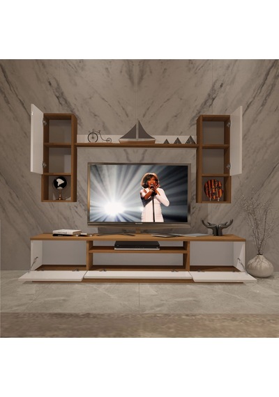Decoraktiv Trendstyle 5das Mdf Tv Ünitesi Tv Sehpası - Ceviz Beyaz Ahşap - Beyaz