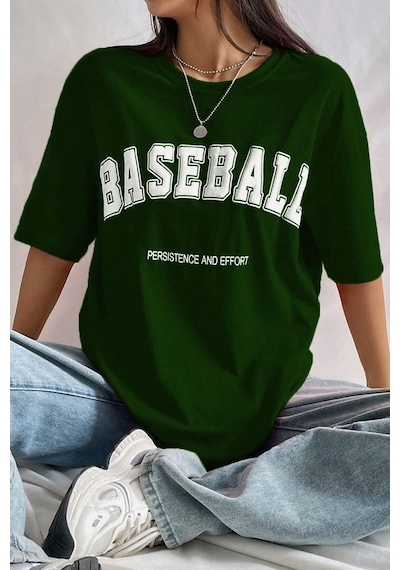 Uyguntarz Unisex Baseball Baskılı Oversize Tshirt Yeşil