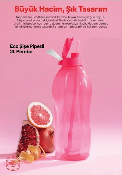 Tupperware Eco Şişe Pipetli 2 Lt Pembe