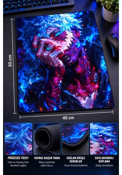 50x40 Cm Mha Dabi Desenli Gaming Oyuncu Mouse Pad Kaymaz Taban Büyük Fare Altlığı