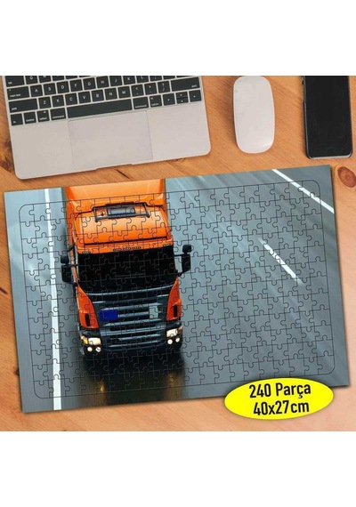 Uzun Araç Turuncu Tır 240 Parça Puzzle Yapboz Tablo-65701971