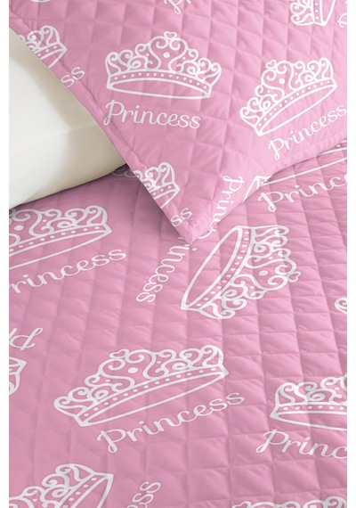 Evimde Bambaşka Pembe Taç Temalı Kız Çocuk Pike Takımı-prenses Konseptli Beyaz Bebek Odası Yatak Örtüsü-160x220  CM