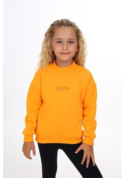 Kız Çocuk Relax Fit Dik Yaka Düşük Omuz Nakış Baskılı Sweatshirt - 3 İplik Şardonlu Hardal Kız Çocuk Relax Fit Dik Yaka Düşük Omuz Nakış Baskılı Sweatshirt - 3 İplik Şardonlu Hardal