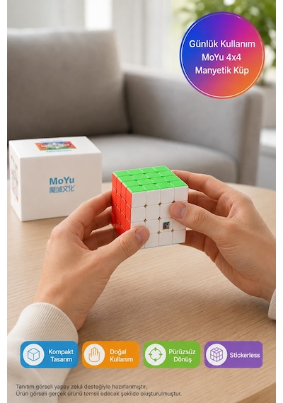 Moyu 4x4 Manyetik Zeka Küpü Rs4m Stickerless Speed Cube Mf8891 6,2x6,2x6,2 Cm