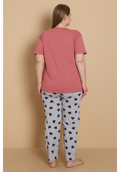 Wordex Mirano 4515 Kalpli Kısa Kollu Pamuklu Penye Büyük Beden Kadın Pijama Takımı Gül Kurusu Wordex Mirano 4515 Kalpli Kısa Kollu Pamuklu Penye Büyük Beden Kadın Pijama Takımı Gül Kurusu