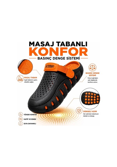 Premium Comfort Unisex Ortopedik Günlük, Masaj Tabanlı Basınç Denge Sistemli Plaj Ve Hastane Terliği Siyah