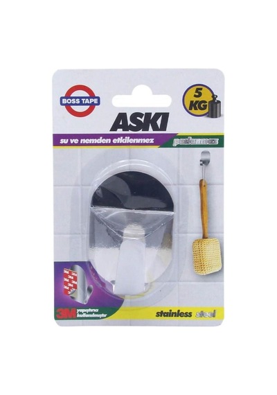 Boss Tape Kendinden Yapıştırmalı Paslanmaz Inox Tekli Büyük Askı Çok Renkli
