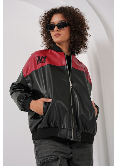 Bigdart 0698 Baskılı Suni Deri Bomber Ceket - Bordo
