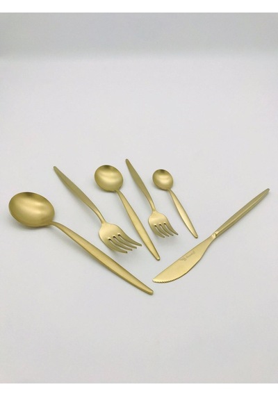Lizbon 36 Parça Mat Titanyum Gold Çatal  Kaşık Bıçak Seti Mat Gold